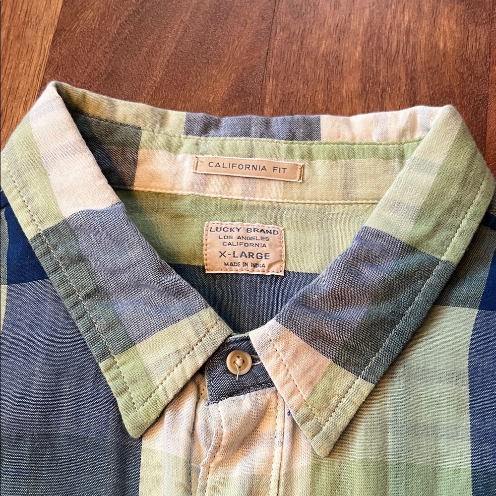 Like new Lucky Brand Men's Casual Plaid Shirt in Blue and Green - Picture 3 of 16